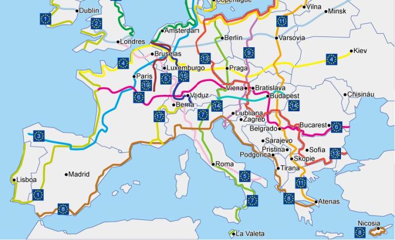 Imagen noticia: Mapa de rutas EuroVelo. Fuente: https://www.eurovelospain.com/ - Ministerio de Transportes, Movilidad y Agenda Urbana.