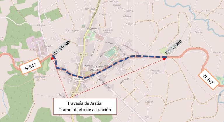 Imagen noticia: Travesía de Arzúa: Tramo objeto de actuación - Ministerio de Transportes, Movilidad y Agenda Urbana.