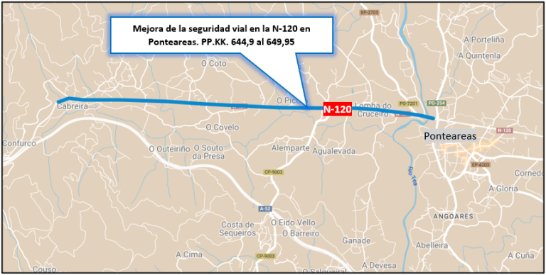 Imagen noticia: Plano de la carretera N-120 en Ponteareas - Ministerio de Transportes, Movilidad y Agenda Urbana.
